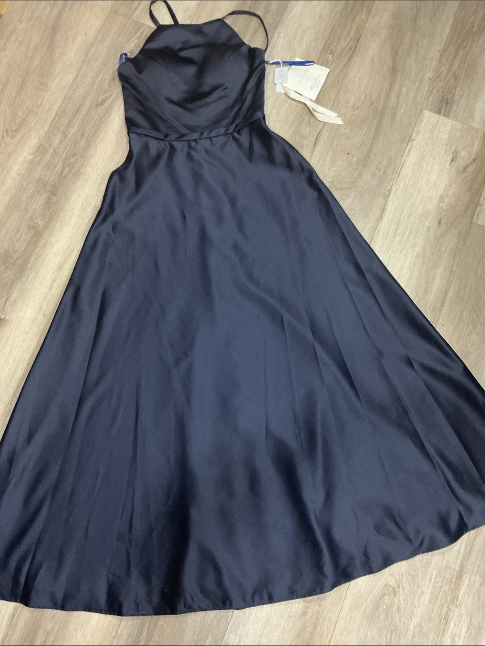 Classic Navy Satin Maxi Dress with Spaghetti Straps
